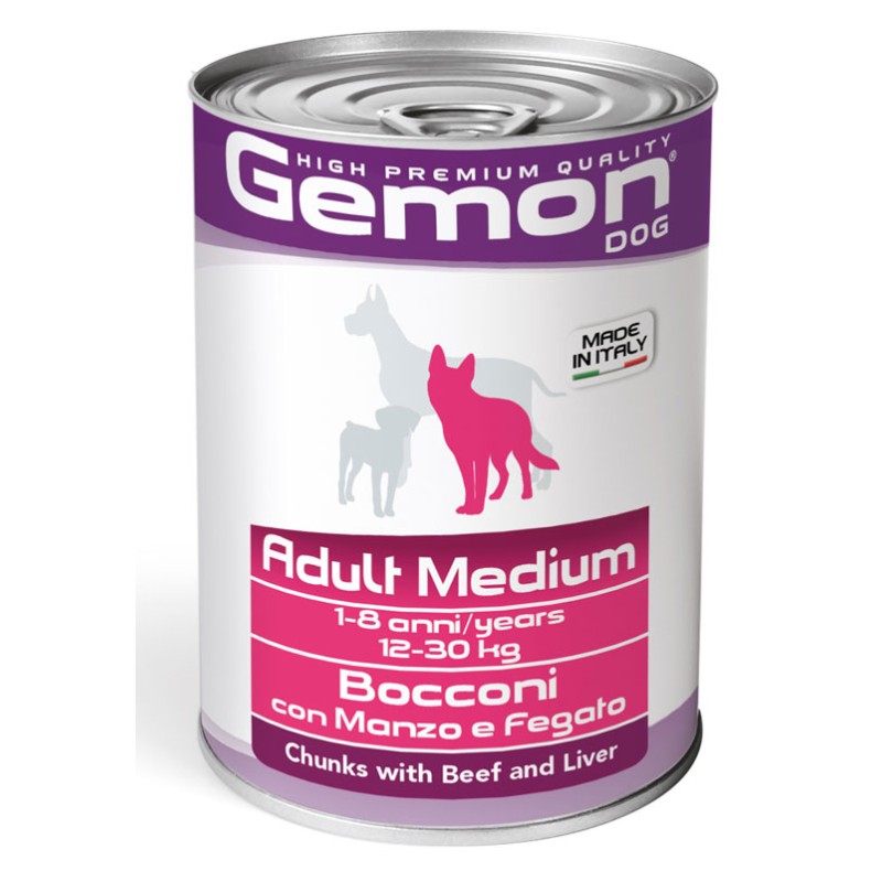 GEMON DOG 415 GR ADULT MEDIUM BOCCONI CON MANZO E FEGATO