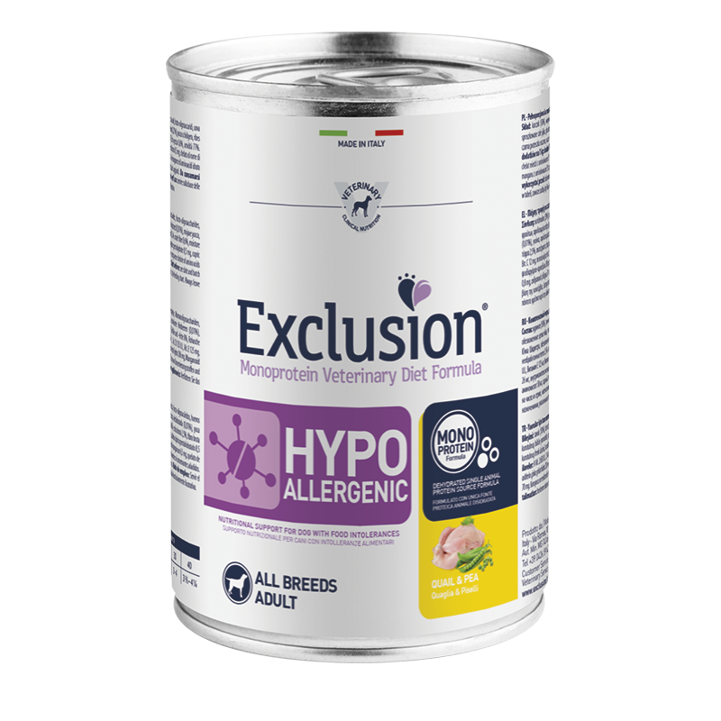 Exclusion dog diet hypo QUAGLIA E PISELLI GR 400 