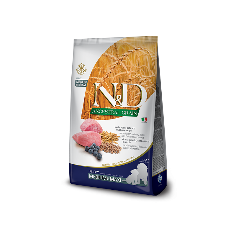 N&D PUPPY MEDIUM MAXI LOW GRAIN AGNELLO FARRO AVENA MIRTILLO KG 2,5