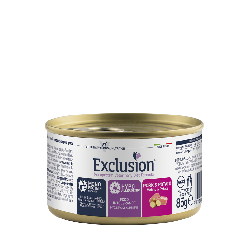 Exclusion CAT HYPOALLERGENIC PORK&POTATO GR 85 SCATOLETTA