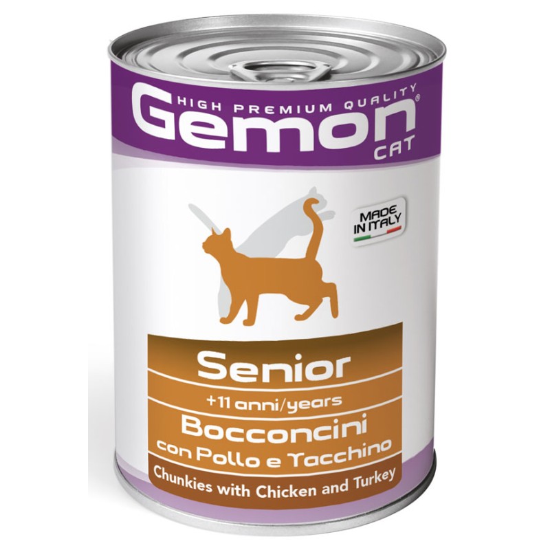 GEMON CAT 415 GR CON POLLO E TACCHINO SENIOR BOCCONCINI