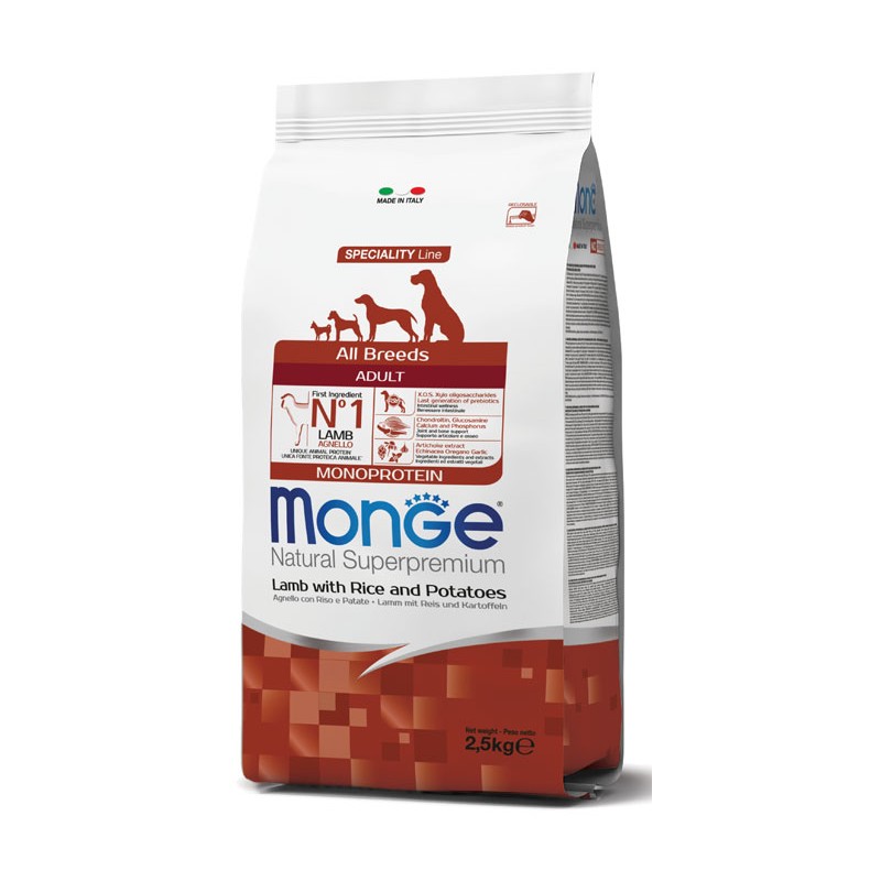 MONGE DOG ADULT ALL BREEDS AGNELLO RISO E PATATE KG 2,5