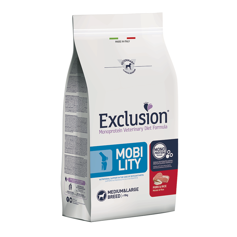 Exclusion dog diet mobility kg 12 maiale e riso