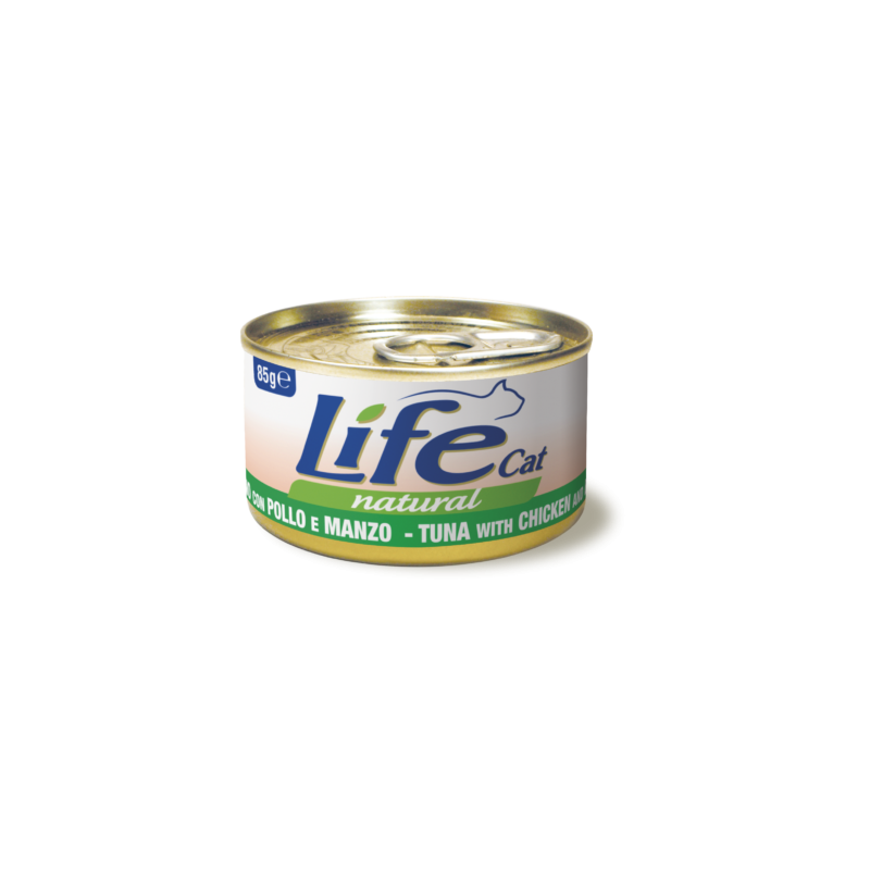 LIFE CAT 85 GR TONNO CON POLLO E MANZO 