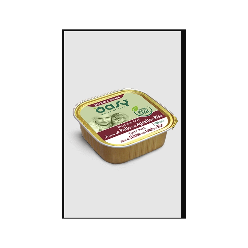 Oasy cat vaschetta pollo agnello e riso gr 100 mature