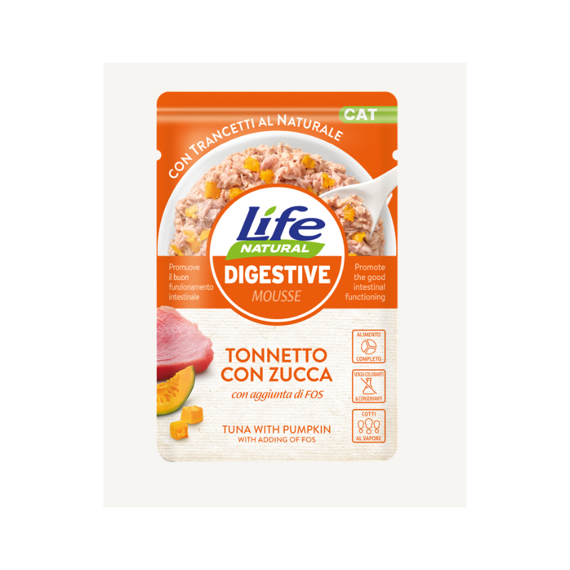 Life cat natural digestive tonnetto con zucca gr 70 bustina