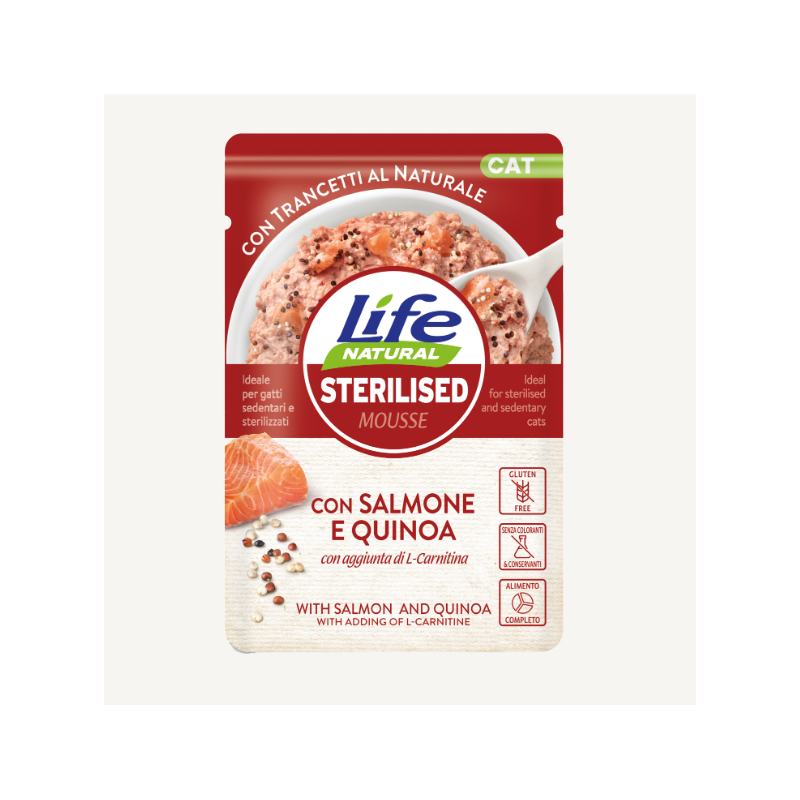 Life cat natural sterilised con salmone e quinoa gr 70 bustina