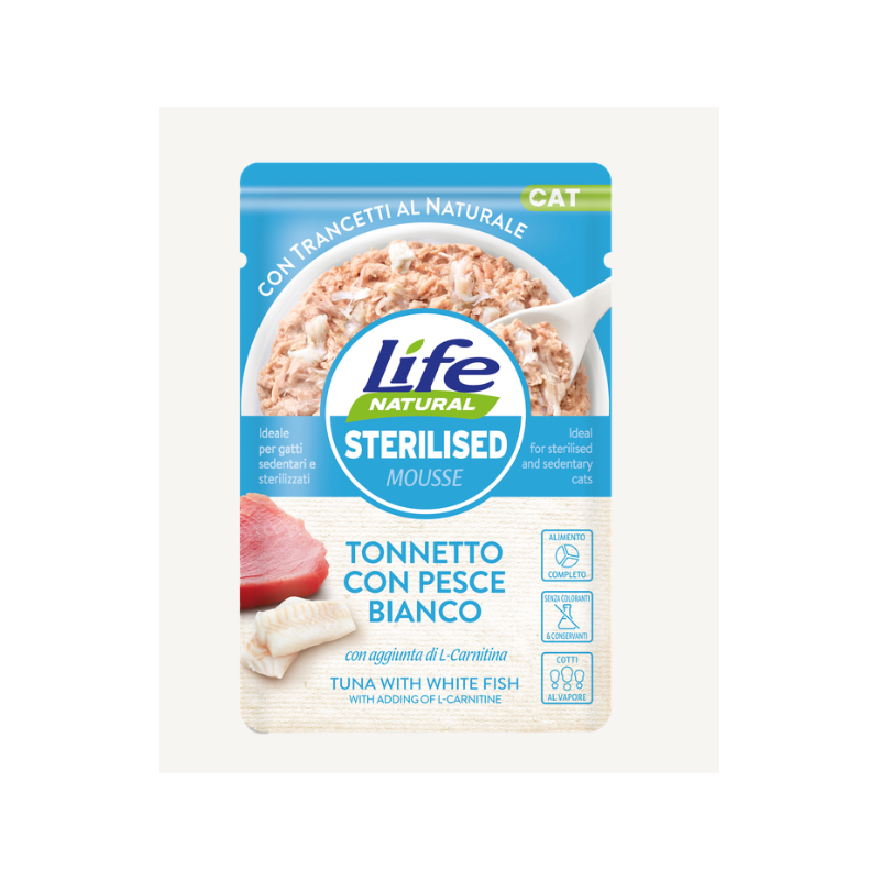 Life cat natural sterilised tonnetto con pesce bianco gr 70 bustina