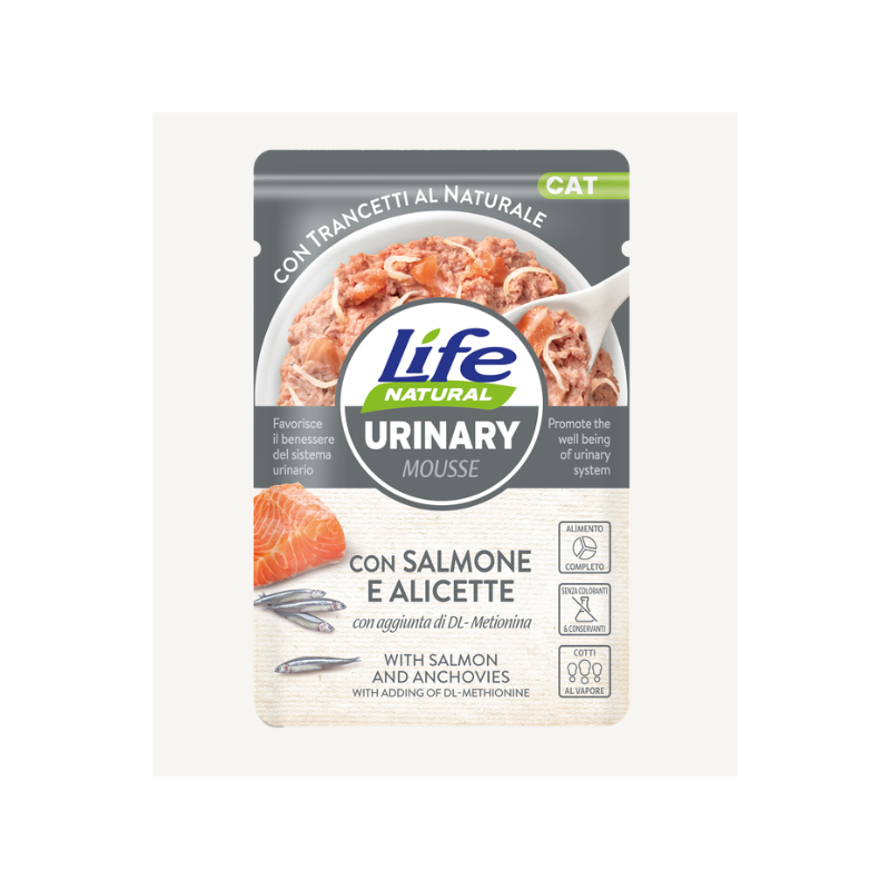 Life cat natural urinary con salmone e alicette gr 70 bustina