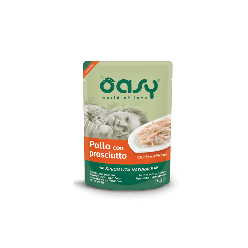 Oasy cat Pollo con prosciutto bustina gr 70