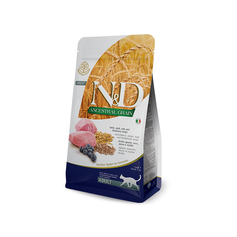 N&D ADULT CAT 300 GR LG ANCESTRAL GRAIN FARRO AVENA AGNELLO MIRTILLO