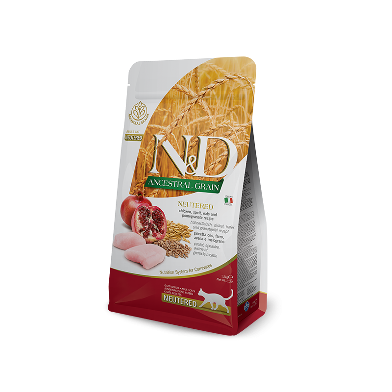 N&D ADULT CAT 300 GR LG ANCESTRAL GRAIN NEUTERED FARRO AVENA POLLO MELOGRANO